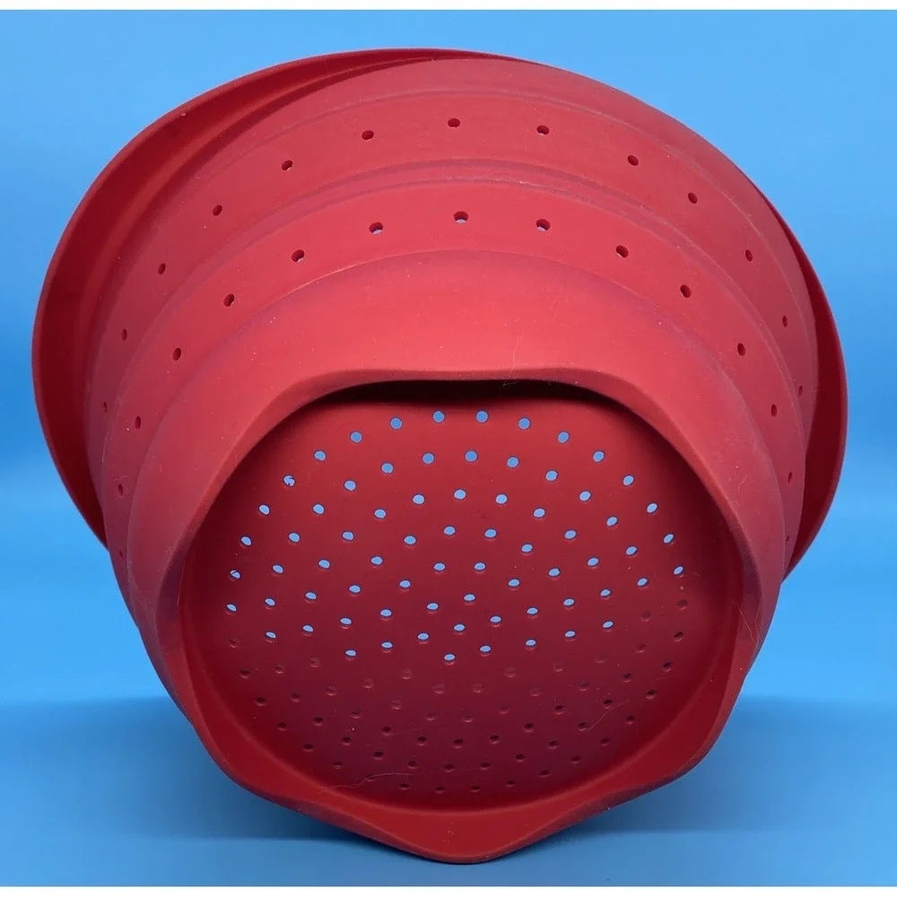 Colander Strainer Collapsible Red Silicone Heavy Duty
